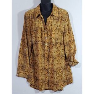 Style & Co Roll Tab Sleeve Snakeskin Print Sleeve V-Neck Button Closure XL Shirt